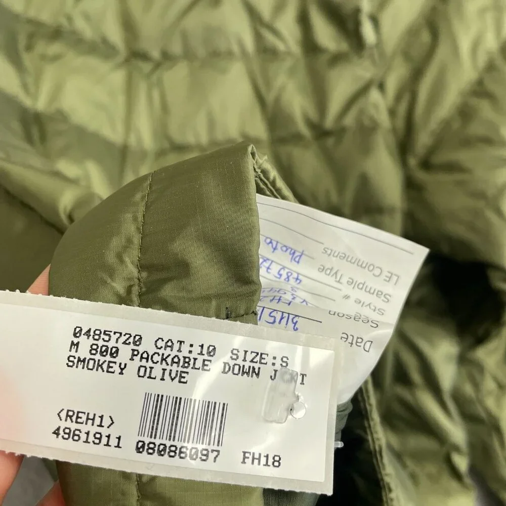 NEW Lands' End Men's S 800 Packable Down Jacket Smokey Olive Lightweight Puffer